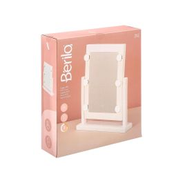 Berilo Espejo de Tocador con 6 LEDs, Blanco, Funciona con 4 Pilas AA, Dimensiones 37 x 41 x 9 cm (Set de 4)