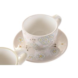 DKD Home Decor Juego Tazas Café Tradicional Colección Ivy&daisy 2022 Verde Beige 180 ml Apto Microondas y Lavavajillas Set de 6