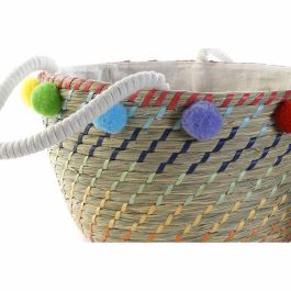 DKD Home Decor Cesta Boho Decorativa Hecha a Mano Seagrass Natural Multicolor con Pompones Set 3 Unidades 45x42.5x57 cm