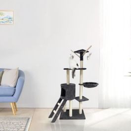 Rascador para gatos gris oscuro 79 x 34 x 138 cm - 3 plataformas, 1 percha, 1 perrera, 1 escalera, postes rascadores ALC14A