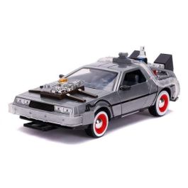 Coche de metal dlorean regreso al futuro iii con luz escala 1:24 30x15x11 cm