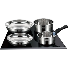 Arthur Martin AM2238 Batería de Cocina de Inducción de Acero Inoxidable - 10 Piezas - Mango Extraíble - Apta para Todas las Placas de Cocina, Incluida Inducción