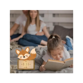 Wondee Lampara Infantil Personalizable Little Fox de Madera Sostenible para Niños, Luz Nocturna Quitamiedos con Nombre