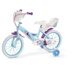 Huffy Bicicleta para Niños y Niñas Frozen 16 Pulgadas, Tema Disney, Edad 5-7 Años, Color Azul, Marco Resistente de Hierro