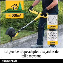 Powerplus POWXG30033 Bordeadora Eléctrica 500W, 320mm Diámetro, Herramientas de Jardín para Cortar Hierbas y Bordes