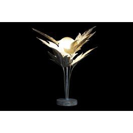DKD Home Decor Lámpara de Sobremesa Tropical Hojas Metal Gris E27 42x47x42 cm