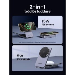 UGREEN 45023 Cargador Magnético Inalámbrico 2 en 1 Plegable 15W Qi2 MagSafe para iPhone y AirPods