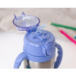 KioKids Botella Termo Entrenamiento Cohete Azul Acero Inoxidable 280 ml con Pajita y Asas para Bebés +6 meses