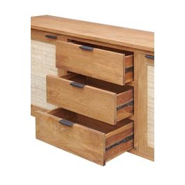 DKD Home Decor Buffet Balines de Teca reciclada y Ratan, 180 cm Ancho x 50 cm Profundidad x 85 cm Alto