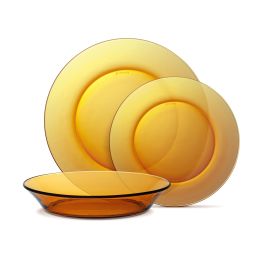 Duralex Lys Vajilla Ámbar 12 piezas (4 Llanos 23.5 cm, 4 Hondos 19.5 cm, 4 Postre 19 cm) (2 Unidades)