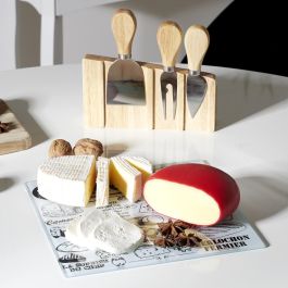 Cook Concept Tabla de Quesos con 3 Cuchillos de Acero Inoxidable y Tabla de Cristal 21x21 cm Colección Bistrot