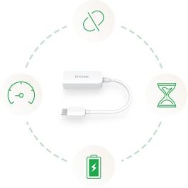 D-Link DUB-E250 - Adaptador Ethernet USB-C 2.5G para Portátil/PC, Conectividad Multi-Gigabit, Instalación Automática