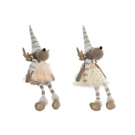 DKD Home Decor Figura de Reno de Navidad Iluminada con LED Estilo Moderno Blanco 13x55x14 cm (2 Unidades)