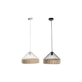 DKD Home Decor Lámpara de Techo Estilo Urban Negra y Blanca de Metal y Ratán para Bombilla E27 50W (2 Unidades) 35x35x22 cm
