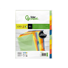 Liderpapel Juego de 10 Separadores A4 Multitaladro Polipropileno 500 Micras Resistente Organiza Documentos