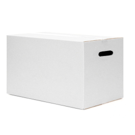 Q-connect Caja de embalaje americana ultra resistente con asas, cartón canal doble 7 mm, color blanco, 450x280x375 mm, 47 litros