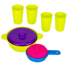 Tachan Accesorios de Cocina en Bolsa Set 6 Piezas con 4 Vasos y 2 Cacerolas para Juego de Imitación a Partir de 3 Años