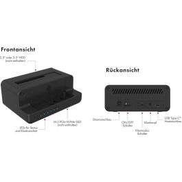 ICY BOX IB-2914MSCL-C31 - Estación Docking Clonación para SSD M.2 NVMe y HDD/SSD SATA 2.5"/3.5" - USB-C 3.2 Gen 2 - Negro