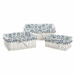 Cesta DKD Home Decor Blanco Azul 29 x 15 x 39 cm Set de 3