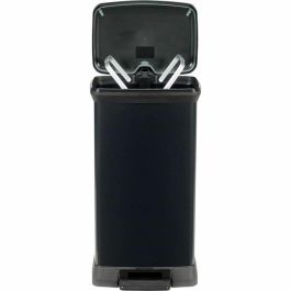 Curver Papelera Decobin Rectangular Estrecha y Alta 50 L Negro Carbón con Aspecto Acero Inoxidable 100% Reciclable
