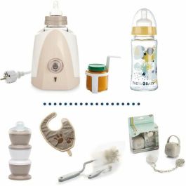 Thermobaby Set de Calentador de Biberones con Biberón de Vidrio de 230 ml, Biberón Adicional, Caja de Leche, Babero y Caja de Piruletas