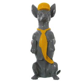 Figura Decorativa Alexandra House Living Amarillo Gris Plástico Perro Corbata 12 x 16 x 30 cm