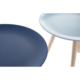 DKD Home Decor Mesita Auxiliar Mediterraneo Desmontable de MDF y Pino, Azul y Azul Celeste, 44x35x44 cm - Pack de 2 Unidades