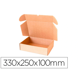 Q-connect Caja Automontable para E-commerce y Regalo, Cartón Reciclado Canal Simple 3 mm Kraft, 330x250x100 mm