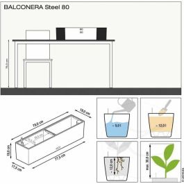 LECHUZA Macetero Balconera Steel 80, gris perla satinado