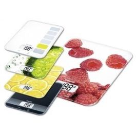 Beurer KS-19 Balanza de Cocina Frambuesa - Vidrio Ultra Plano, Pantalla LCD, Capacidad 5kg, Función Tara