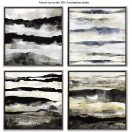 DKD Home Decor Set de 4 Cuadros Modernos Abstractos Lienzo Negro Dorado 79x79 cm - Modelos Surtidos