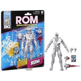 HASBRO Figura Rom Spaceknight Marvel Legends 15cm Articulada con 6 Accesorios: Libro, Manos Alternativas, Efectos, Neutralizador, Analizador