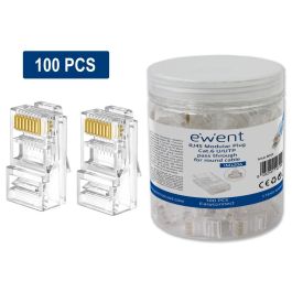 Ewent IM1206 Conector RJ45 Cat6 UTP Modular Transparente para Cable Rígido AWG 23-26 Contactos Oro 15µ Pack 100 Unidades