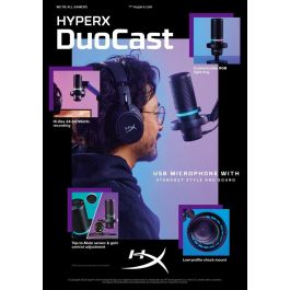 HP HyperX DuoCast Micrófono USB Negro, Iluminación RGB, Hi-Res 24-bit/96kHz, Shock Mount, Tap-to-Mute, para Gaming y Streaming en PC, PS5, PS4, Mac