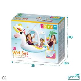 Intex Piscina Hinchable Infantil Unicornio con Ducha y Techo de PVC, 130 Litros, para Edades +2 Años, 254x132x109 cm