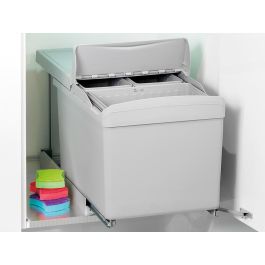 Emuca Contenedor de reciclaje para fijación inferior y extracción automática en mueble de cocina 1x16litros 2x7.5litros, Plástico gris