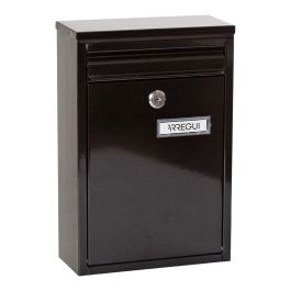Arregui Buzón Exterior Individual Pequeño Acero Negro 22x8x32 cm A5 con Recoge Cartas Posterior y Apertura Vertical con Llaves