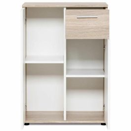 Jacky Mueble de Almacenamiento Clásico con 2 Puertas y 1 Cajón, blanco mate y decoración roble, melamina – Ancho 60 cm