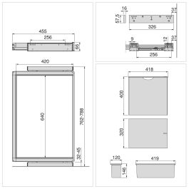 Emuca Kit de 2 bandejas auxiliares, 1 cesto y bastidor regulable Quartz para armarios, guías de cierre suave y extracción total, Módulo 80cm, Acabado Titanio