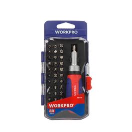 Workpro Destornillador de carraca 38 piezas con puntas planas, Phillips, cuadradas, Pozidrive, Torx y Allen Workpro Destornillador de carraca 38 piezas con puntas planas, Phillips, cuadradas, Pozidrive, Torx y Allen