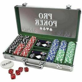 Tactic Estuche ProPoker con 300 Fichas de 11.5g, Caja de Aluminio Cepillado, 2 Barajas de Plástico, Dados y Crupier