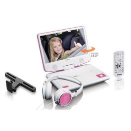 Lenco DVP-910 Reproductor DVD Portátil 9" con USB y Soporte para Coche Rosa/Negro, Pantalla Giratoria, Batería Litio