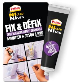 Pattex 2970856 Pegamento Fijador Adhesivo de Montaje Sin Clavos ni Tornillos Fix & Défix, Tubo 44g