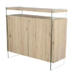 DKD Home Decor Aparador Moderno Natural de MDF y Cristal Templado 120x44x120 cm con 2 Puertas y 3 Estantes Desmontable
