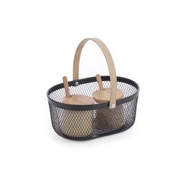 Inde Cesta Organizadora Ovalada de Metal con Asa de Bambú (12 Unidades)