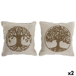 DKD Home Decor Cojín Romántico Blanco Natural 15 x 45 x 45 cm, Poliéster y Yute, 580g, con Cremallera, Detalle Árbol (2 Unidades) Precio: 39.49999988. SKU: B136FN23RS