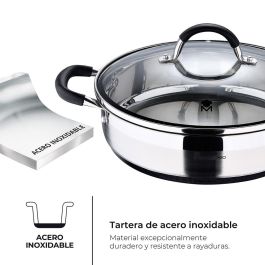 Masterpro Tartera Foodies BGMP-1503-BK Acero Inoxidable 18/10 con Tapa Ø28 x 7,5 cm 3,8L Apta Inducción