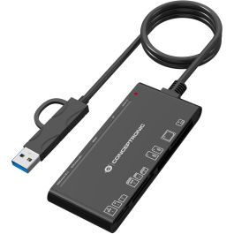 Conceptronic BIAN10B Lector de Tarjetas USB 3.2 Gen 1 Type-A/Type-C, Compatible con CF, MMC, SD, SDHC, SDXC, MicroSD, xD, Negro
