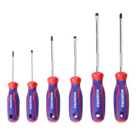 Workpro Juego de 6 destornilladores de acero al cromo-vanadio con punta magnética negra - PH0x75mm, PH1x100mm, PH2x100, 3x75mm, 5.5x100mm, 6.5x150mm
