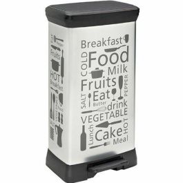 Curver 205873 Cubo de Basura Rectangular con Pedal, Polipropileno, 39x29x73 cm, Plata para Cocina y Hogar